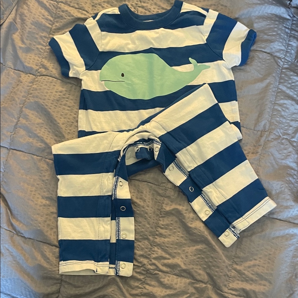 Hanna Andersson Blue and White Striped Whale One Piece